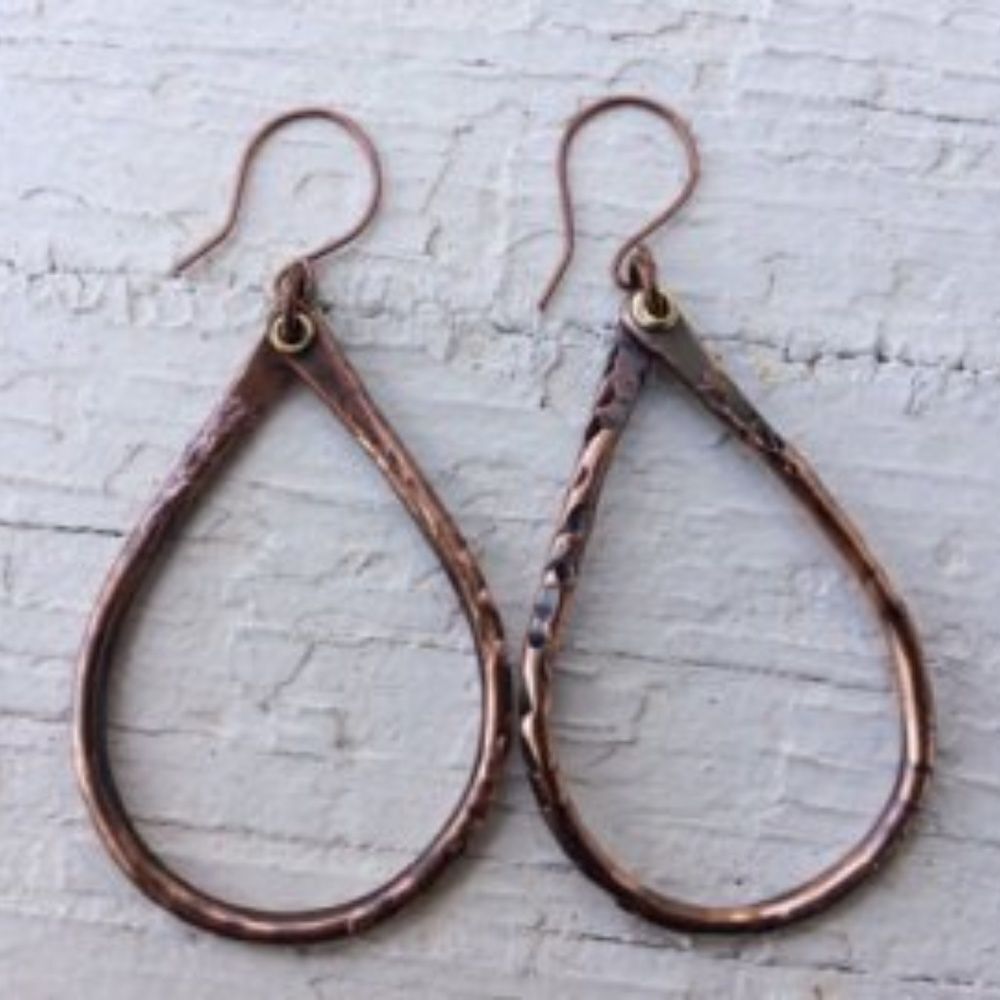 Copper Teardrop Earrings, 2.75", NEW